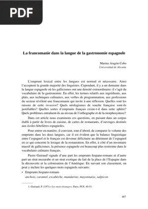 La francomanie dans la langue de la gastronomie espagnole